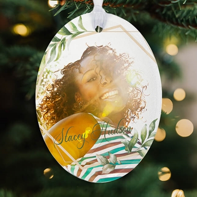 Show details for Green Leaf Oval Ornament