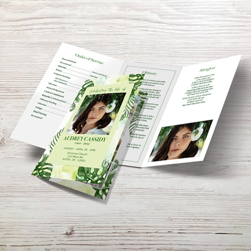 Picture of Green Leaf Watercolor Trifold Program 