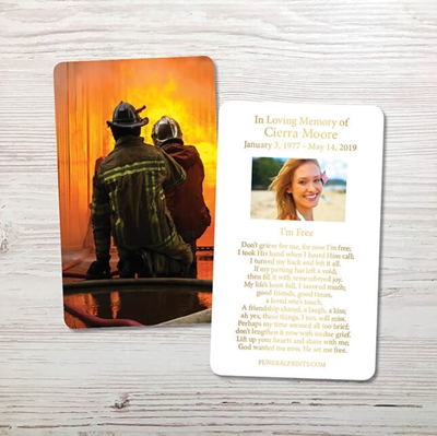 Show details for Fireman Fighting Flames Gold Foil Memorial Card