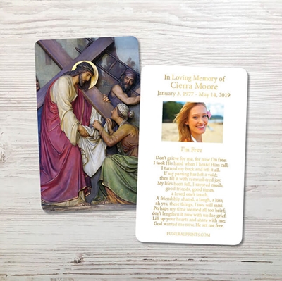 Show details for Jesus Carrying Cross 2 Gold Foil Memorial Card