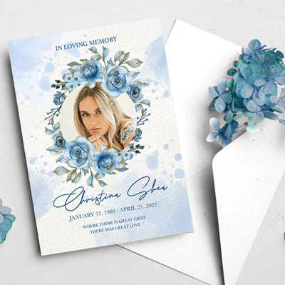 Show details for Blue Round Floral Announcement