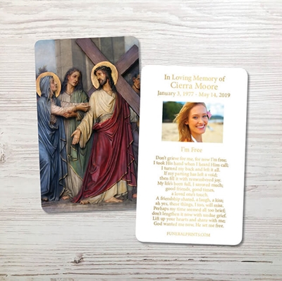 Show details for Jesus Carrying Cross Gold Foil Memorial Card
