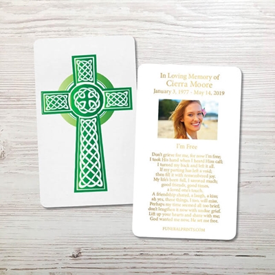 Show details for Green Celtic Cross Gold Foil Memorial Card
