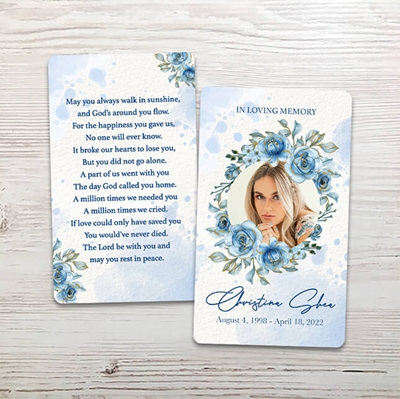 Show details for Blue Round Floral Memorial Card