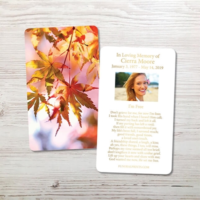 Show details for Leaves of Fall Gold Foil Memorial Card