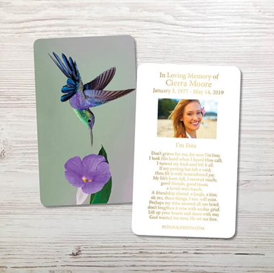 Show details for Hummingbird Gold Foil Memorial Card