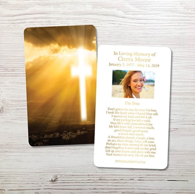 Show details for Cross in Sky Gold Foil Memorial Card