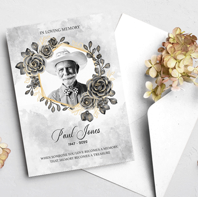 Show details for Black Gold Floral Announcement