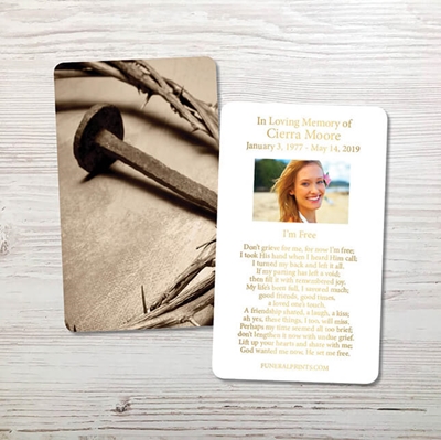 Show details for Crown and Nail Gold Foil Memorial Card