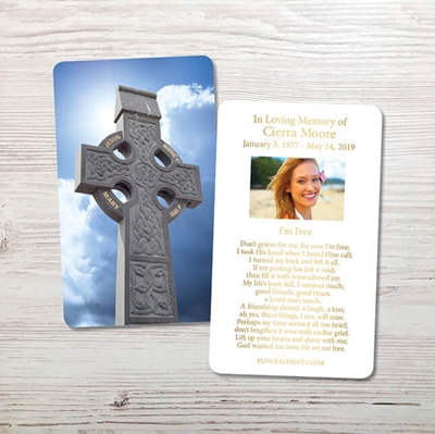 Show details for Celtic Cross Blue Sky 1 Gold Foil Memorial Card