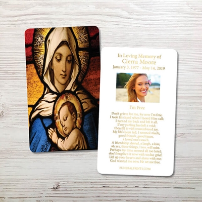Show details for Virgin Mary with Baby Jesus Gold Foil Memorial Card
